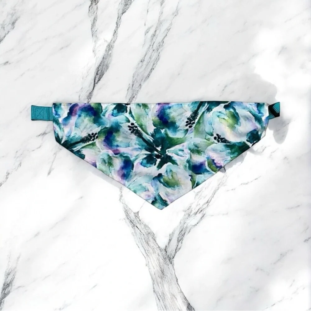 DOG Bandana - Green & Blue Tropical - Size L Large